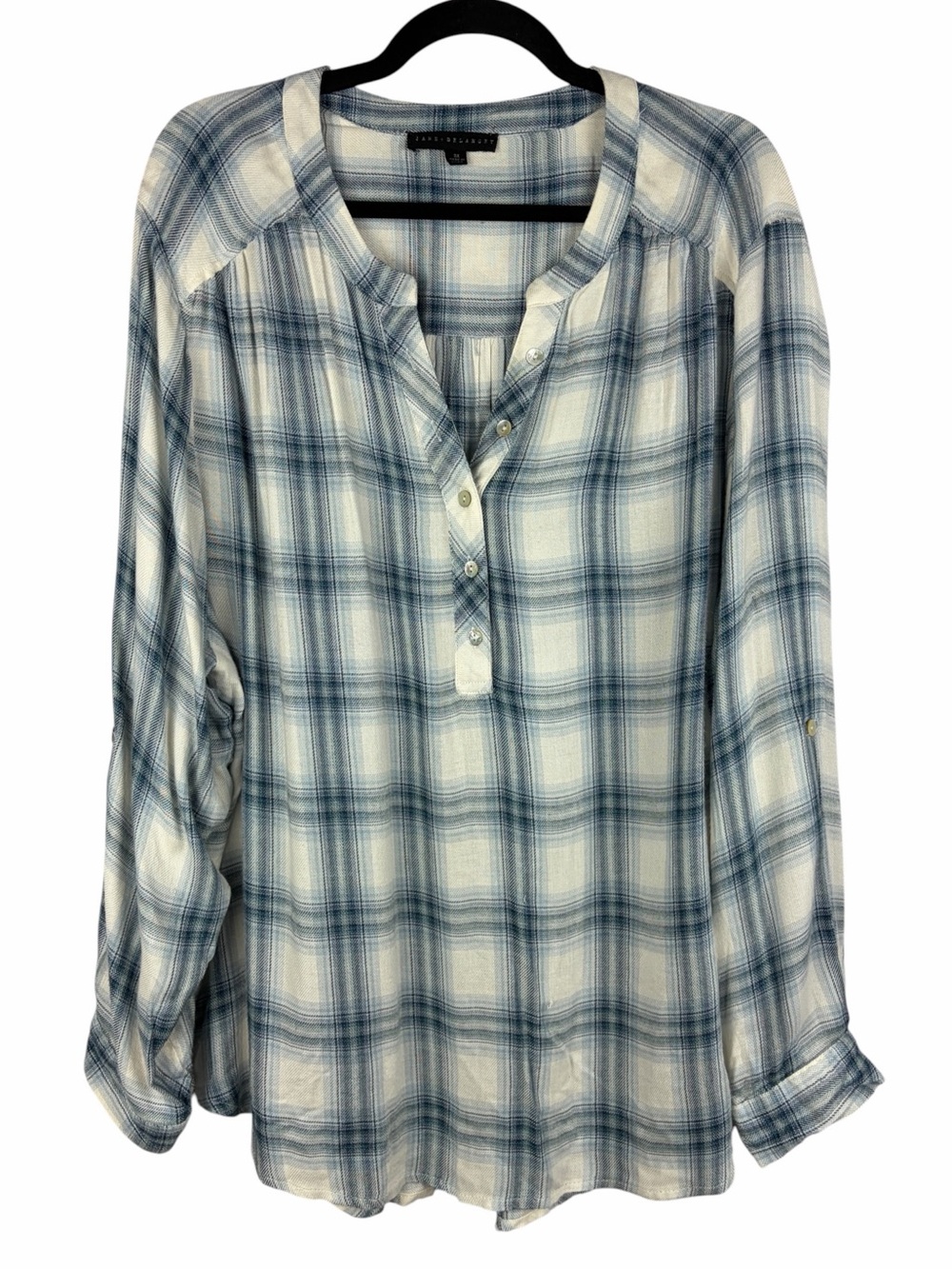 Jane + Delancey Blue Plaid Rayon Henley Tunic Blouse 3X